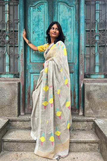 Grey Linen Cotton Saree